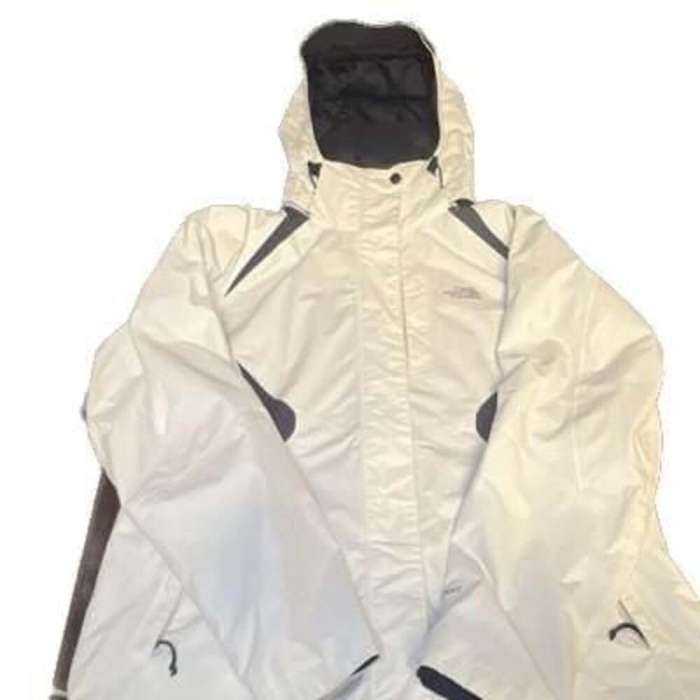 The North Face HyVent Womens L White Gray Hooded Down Full Zip Jacket